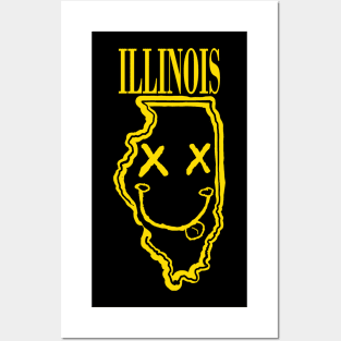 Grunge Heads Illinois Happy Smiling 90's style Grunge Face X eyes Posters and Art